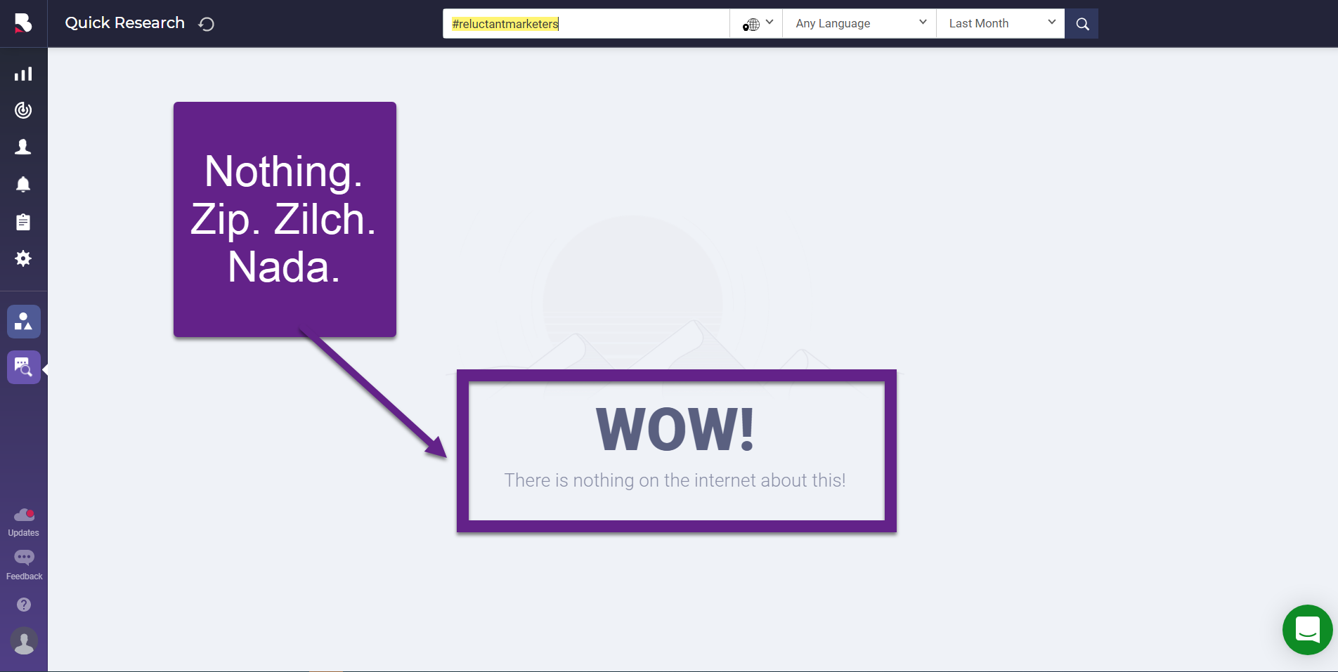 no data online for the reluctant marketers hashtag